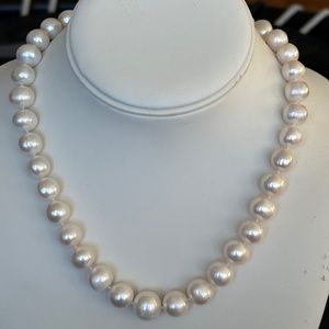 10.9mm - 13.1mm White Cultured Pearls - HAND KNOTTED - 14K GF- 18 Inches
